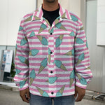Pink Striped Ice Cream Pattern Print Men's Shirt Jacket