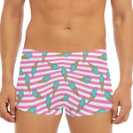Pink Striped Ice Cream Pattern Print Men's Short Boxer Briefs