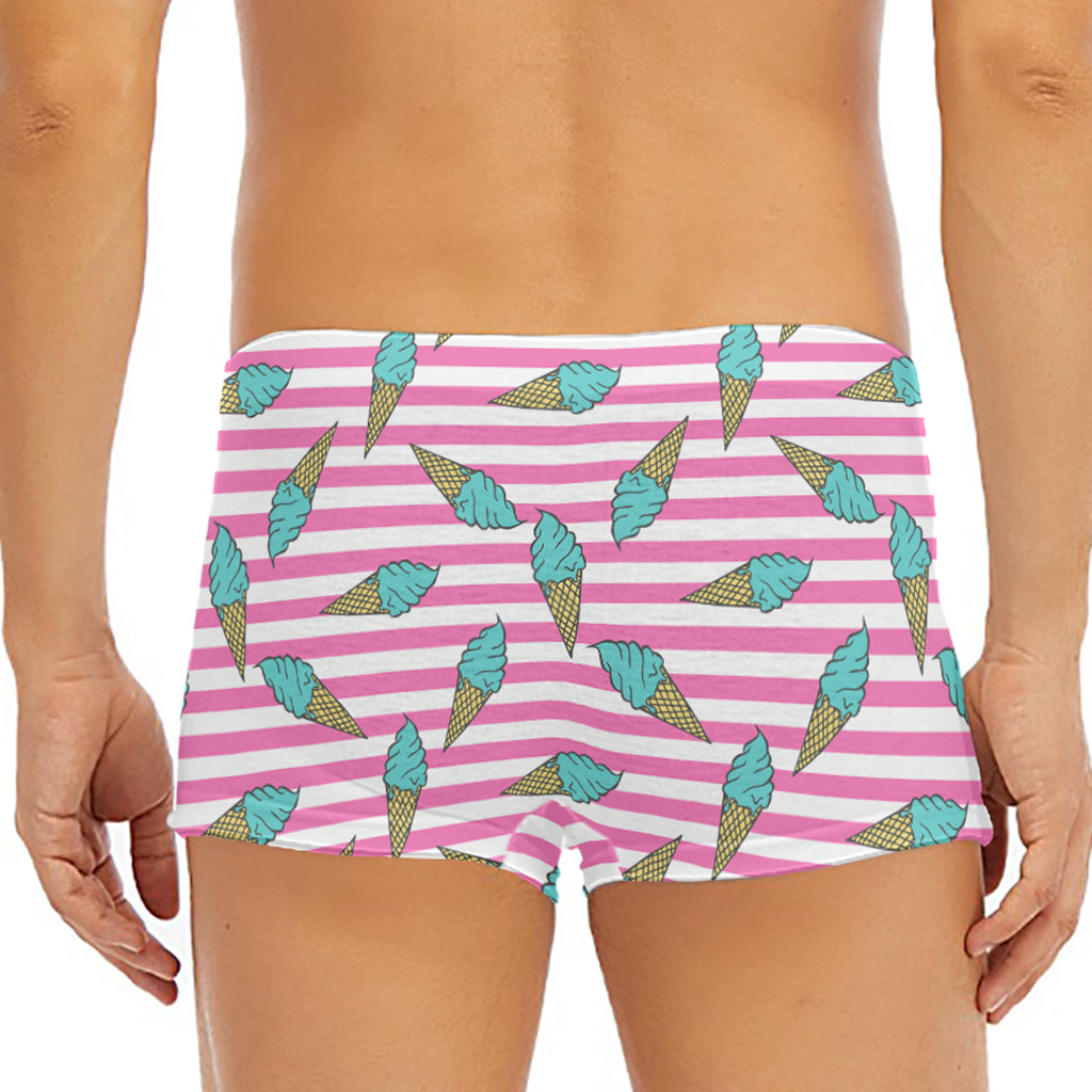 Pink Striped Ice Cream Pattern Print Men's Short Boxer Briefs