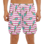 Pink Striped Ice Cream Pattern Print Men's Split Running Shorts