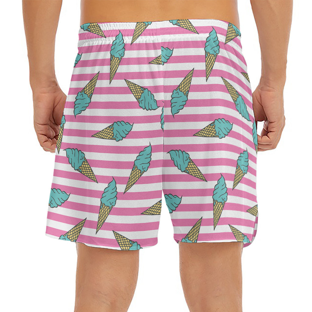 Pink Striped Ice Cream Pattern Print Men's Split Running Shorts