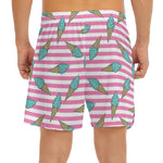 Pink Striped Ice Cream Pattern Print Men's Split Running Shorts