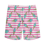 Pink Striped Ice Cream Pattern Print Men's Sports Shorts