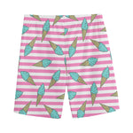 Pink Striped Ice Cream Pattern Print Men's Sports Shorts