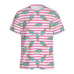 Pink Striped Ice Cream Pattern Print Men's Sports T-Shirt