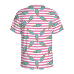 Pink Striped Ice Cream Pattern Print Men's Sports T-Shirt