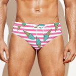 Pink Striped Ice Cream Pattern Print Men's Swim Briefs