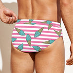 Pink Striped Ice Cream Pattern Print Men's Swim Briefs