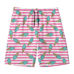 Pink Striped Ice Cream Pattern Print Men's Swim Trunks