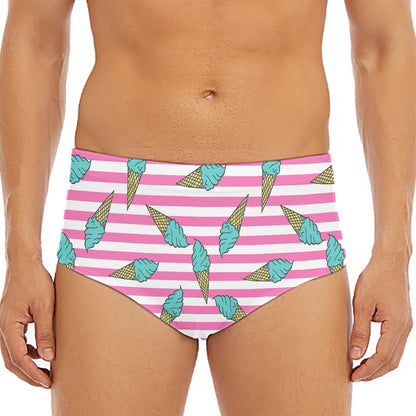Pink Striped Ice Cream Pattern Print Men's Triangle Swim Briefs