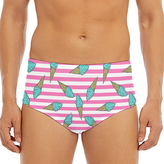 Pink Striped Ice Cream Pattern Print Men's Triangle Swim Briefs