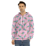 Pink Striped Ice Cream Pattern Print Men's Velvet Pullover Hoodie