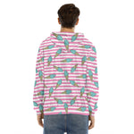 Pink Striped Ice Cream Pattern Print Men's Velvet Pullover Hoodie