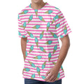 Pink Striped Ice Cream Pattern Print Men's Velvet T-Shirt