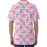 Pink Striped Ice Cream Pattern Print Men's Velvet T-Shirt