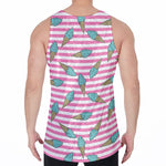 Pink Striped Ice Cream Pattern Print Men's Velvet Tank Top