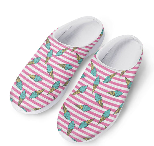 Pink Striped Ice Cream Pattern Print Mesh Casual Shoes