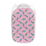 Pink Striped Ice Cream Pattern Print Mesh Laundry Hamper