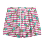 Pink Striped Ice Cream Pattern Print Mesh Shorts