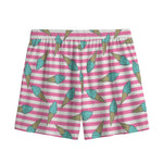 Pink Striped Ice Cream Pattern Print Mesh Shorts