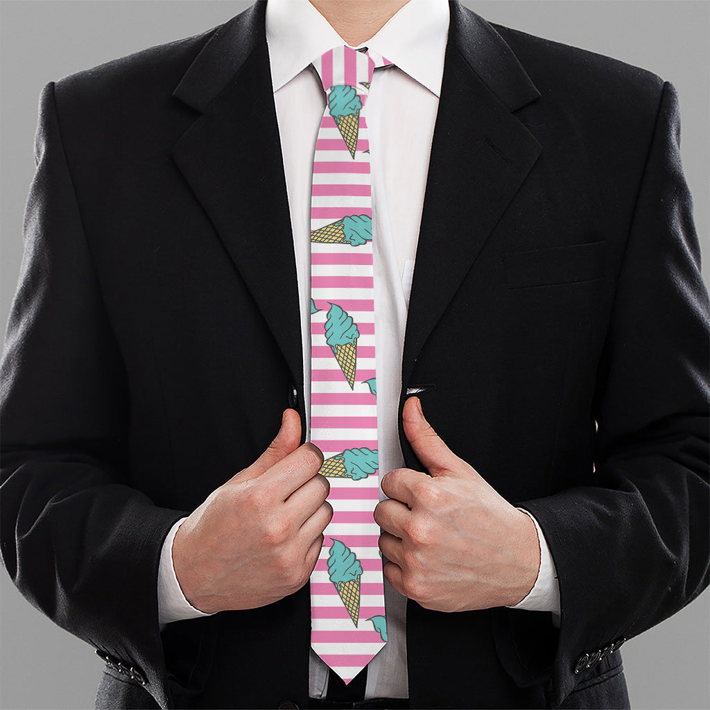 Pink Striped Ice Cream Pattern Print Necktie