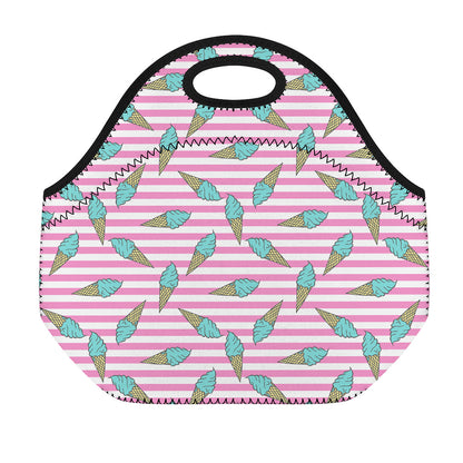 Pink Striped Ice Cream Pattern Print Neoprene Lunch Bag