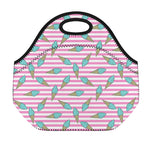 Pink Striped Ice Cream Pattern Print Neoprene Lunch Bag