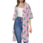 Pink Striped Ice Cream Pattern Print Open Front Beach Cover Up