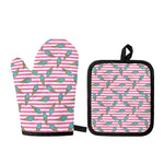 Pink Striped Ice Cream Pattern Print Oven Mitt And Pot Holder Set