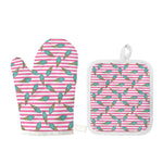 Pink Striped Ice Cream Pattern Print Oven Mitt And Pot Holder Set