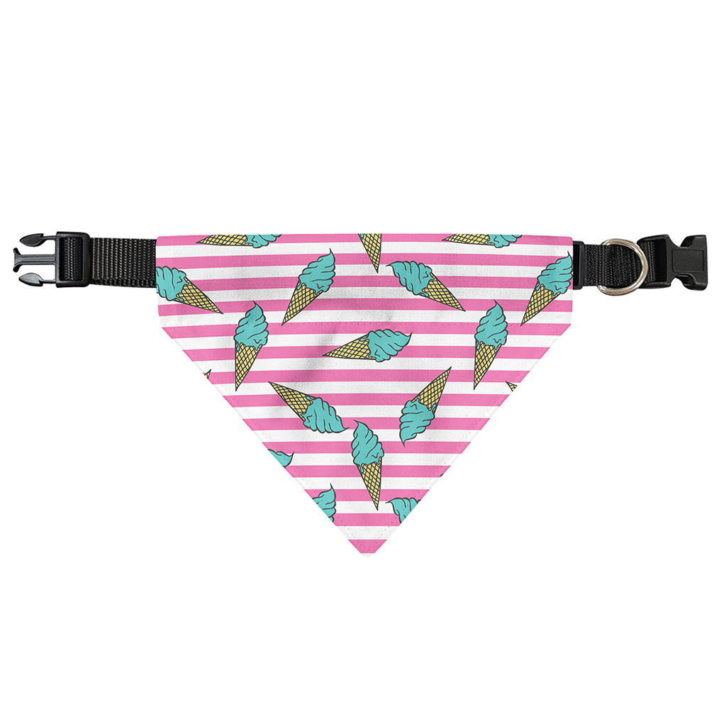 Pink Striped Ice Cream Pattern Print Over The Collar Dog Bandana