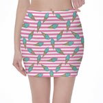 Pink Striped Ice Cream Pattern Print Pencil Mini Skirt