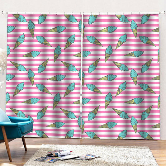Pink Striped Ice Cream Pattern Print Pencil Pleat Curtains