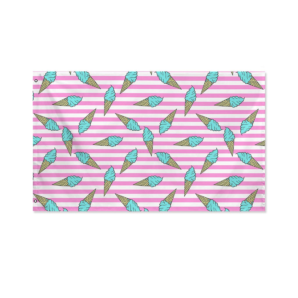 Pink Striped Ice Cream Pattern Print Polyester Flag
