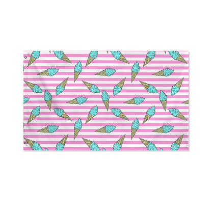 Pink Striped Ice Cream Pattern Print Polyester Flag