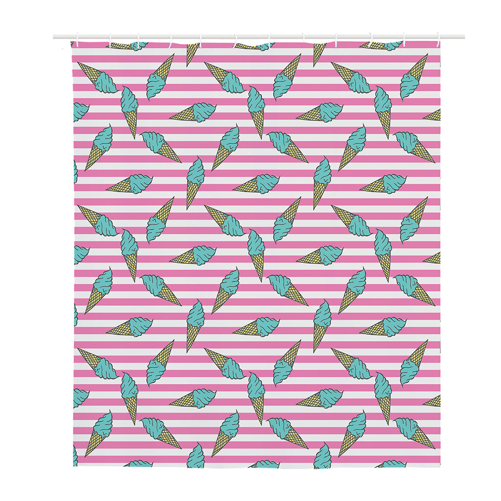 Pink Striped Ice Cream Pattern Print Polyester Shower Curtain