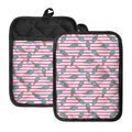 Pink Striped Ice Cream Pattern Print Pot Holders With Pocket