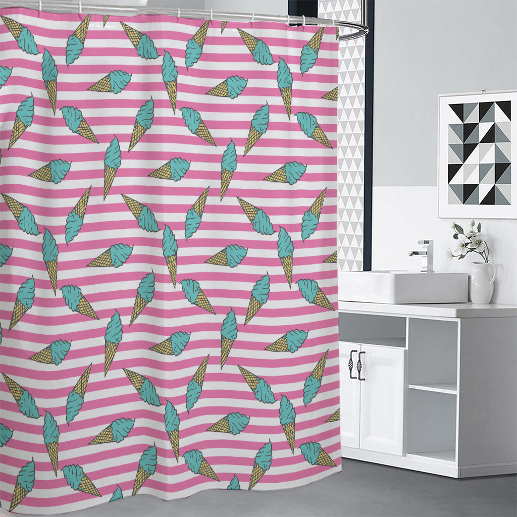 Pink Striped Ice Cream Pattern Print Premium Shower Curtain
