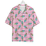 Pink Striped Ice Cream Pattern Print Rayon Hawaiian Shirt