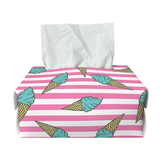 Pink Striped Ice Cream Pattern Print Rectangle Tissue Box Cover