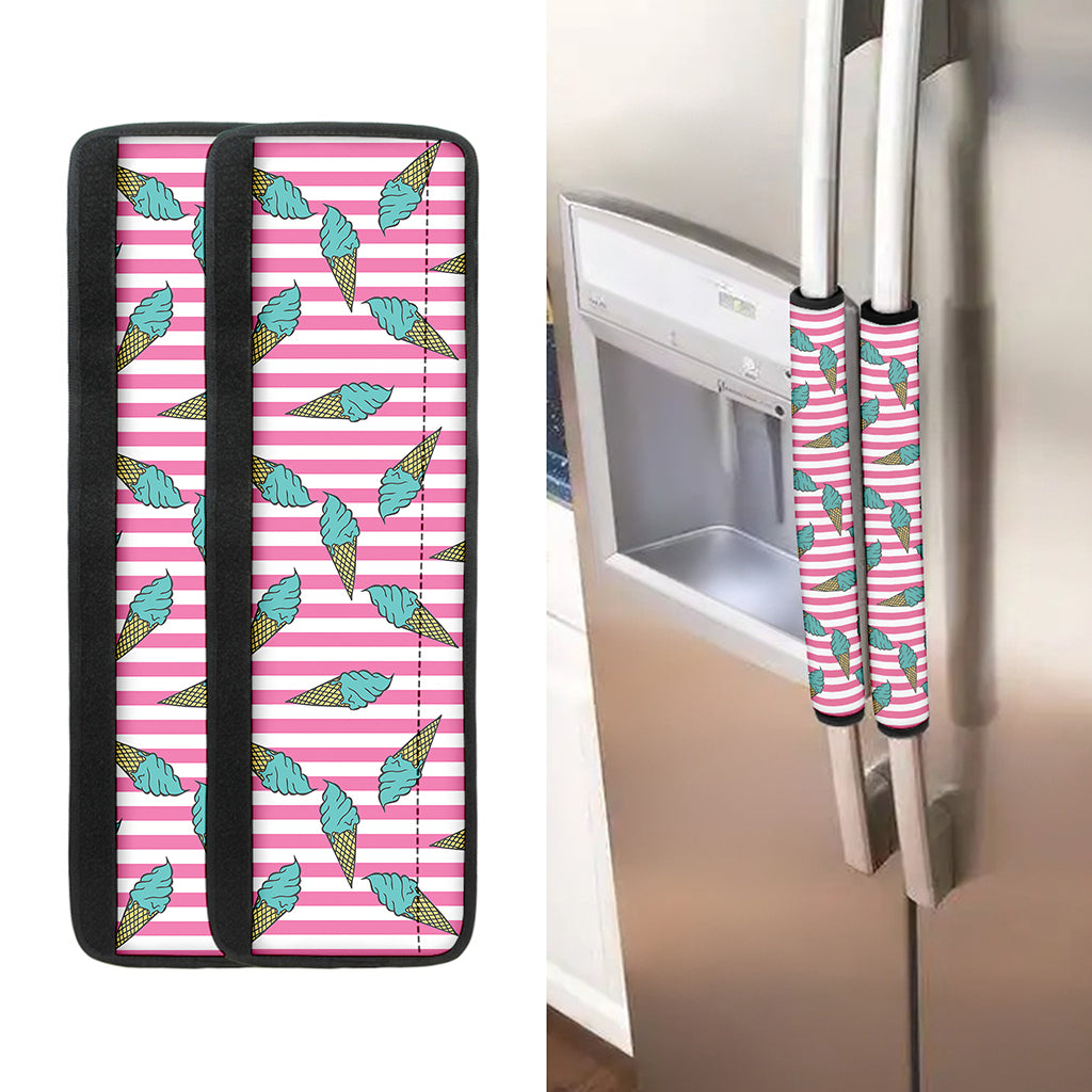 Pink Striped Ice Cream Pattern Print Refrigerator Handle Covers