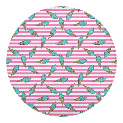 Pink Striped Ice Cream Pattern Print Round Blanket