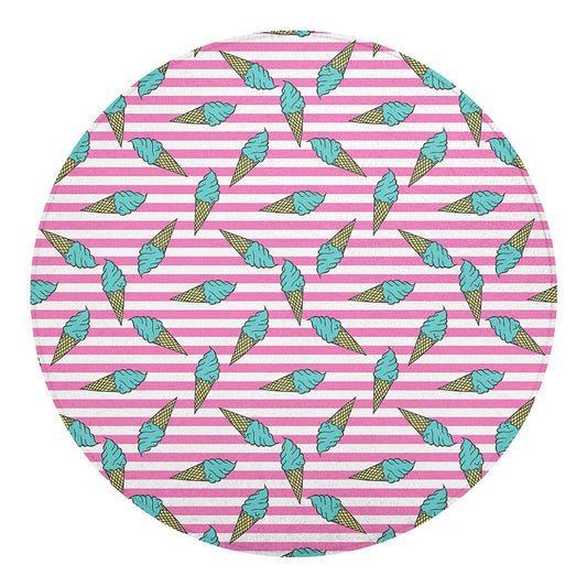 Pink Striped Ice Cream Pattern Print Round Blanket
