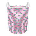 Pink Striped Ice Cream Pattern Print Round Laundry Basket