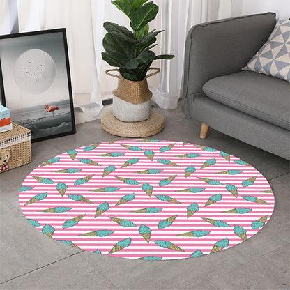 Pink Striped Ice Cream Pattern Print Round Rug