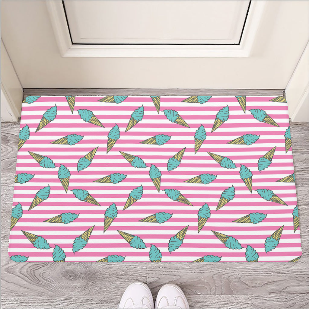 Pink Striped Ice Cream Pattern Print Rubber Doormat