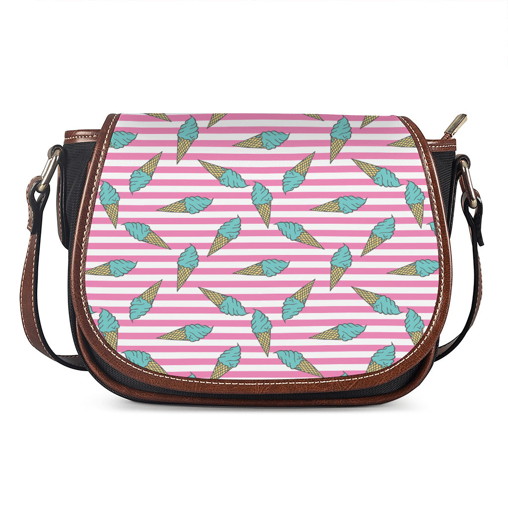 Pink Striped Ice Cream Pattern Print Saddle Bag