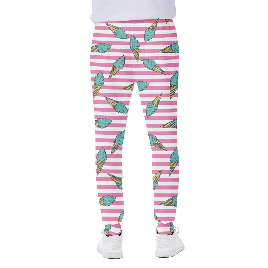 Pink Striped Ice Cream Pattern Print Scuba Joggers