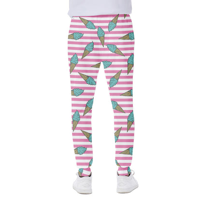 Pink Striped Ice Cream Pattern Print Scuba Joggers