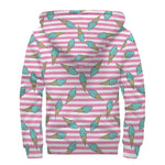 Pink Striped Ice Cream Pattern Print Sherpa Lined Zip Up Hoodie